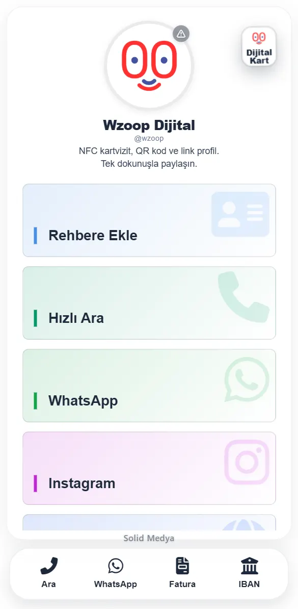 Wzoop profil teması örneği: Kartvizit, Beyaz paleti